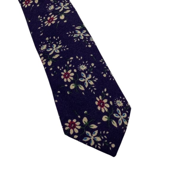 Skinny Tie Madness Mens Floral Blue Cotton Multicolor Skinny Neck Tie Flowers - Picture 1 of 14
